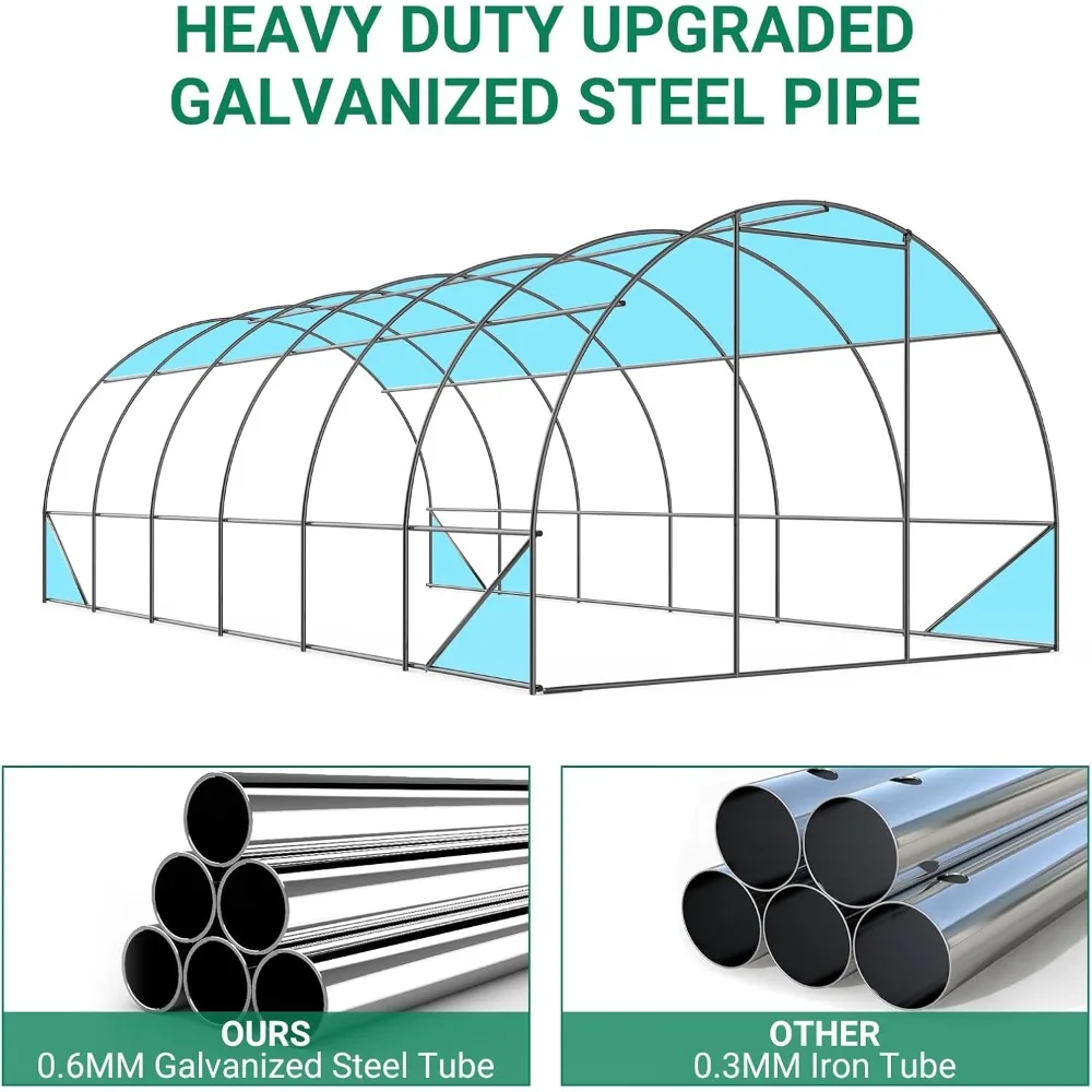 Large Walk in Greenhouses for Outdoors Heavy Duty, 20x10x7 Ft Swing Doors Tunnel Greenhouse Kit, Steel Large Winter Greenhouse