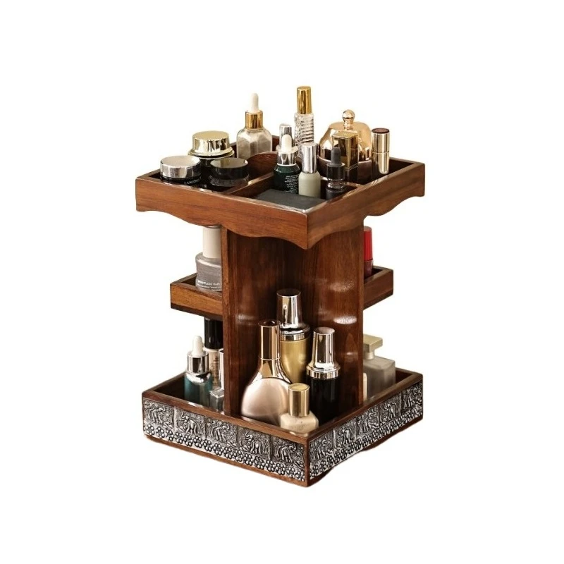 For Desktop High-end Solid Wood Rotating Cosmetics Storage Box, Dresser, Retro Wooden Skin Care Products, Perfume Rack