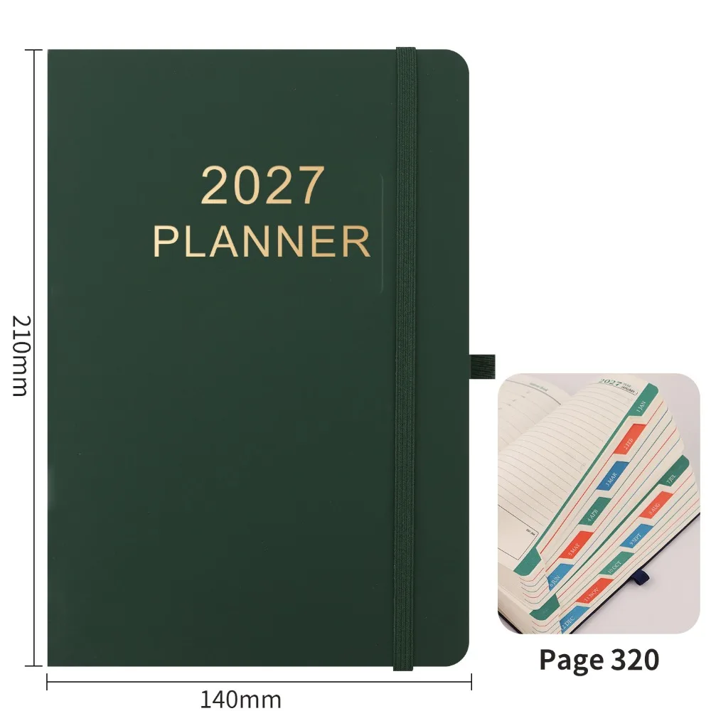 Portable A5 2027 Agenda Book Planner Reminder Textured PU Daily Planner Book To Do List Calendar Book Students