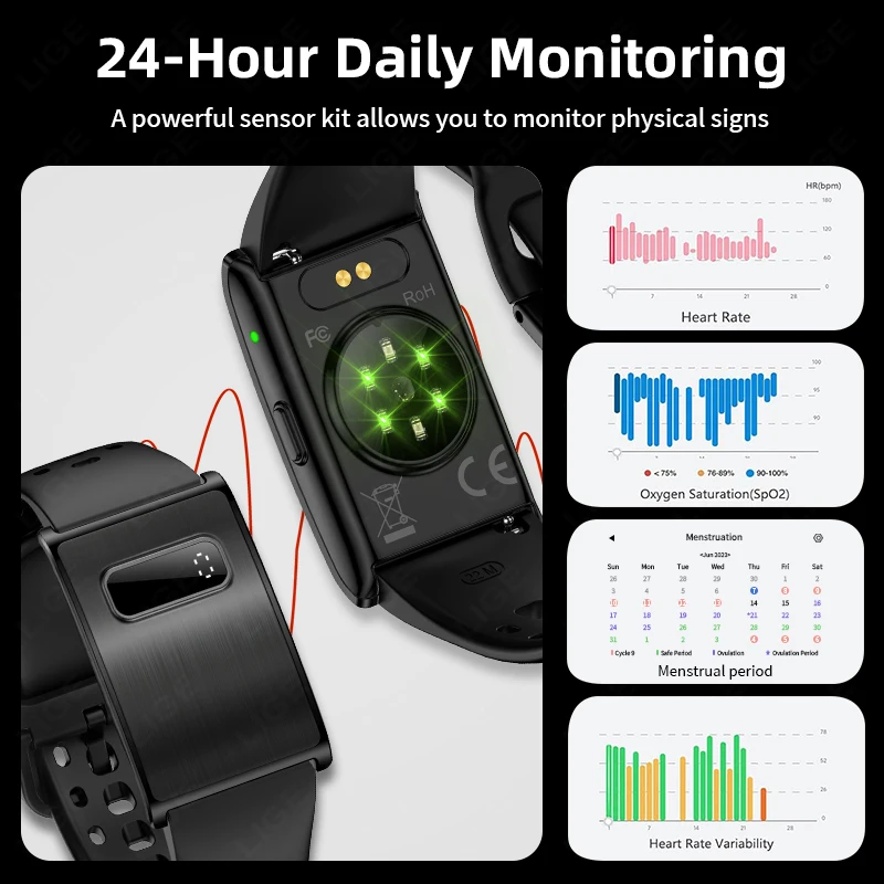 LIGE Smart Watch Men Sports Smart Bracelet Fitness Band Heart Rate Blood Pressure Monitor Waterproof Multifunction Women Watches