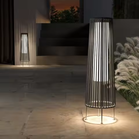Outdoor Floor Solar Light 2-Pack, Wicker Solar Patio Lamp Waterproof Outside Deck Lamp for Porch, Yard