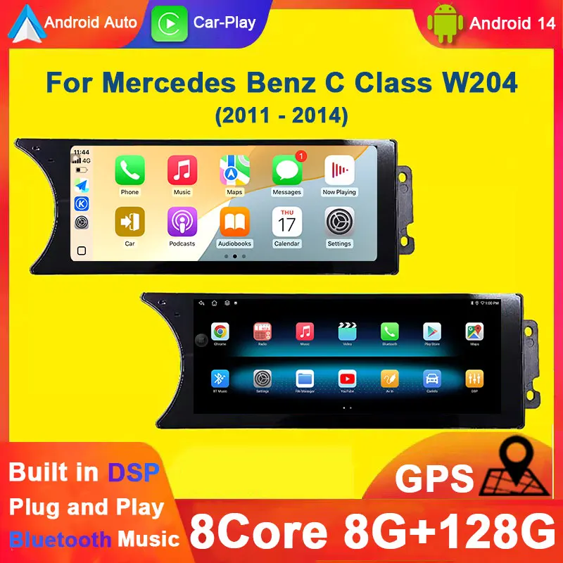 

8,8-дюймовый Android 14 для Mercedes Benz C Class W204 2011-2014 NTG 4,5 Система 4G Автомобильный радиоприемник DSP BT GPS Carplay Экран головного устройства LHD