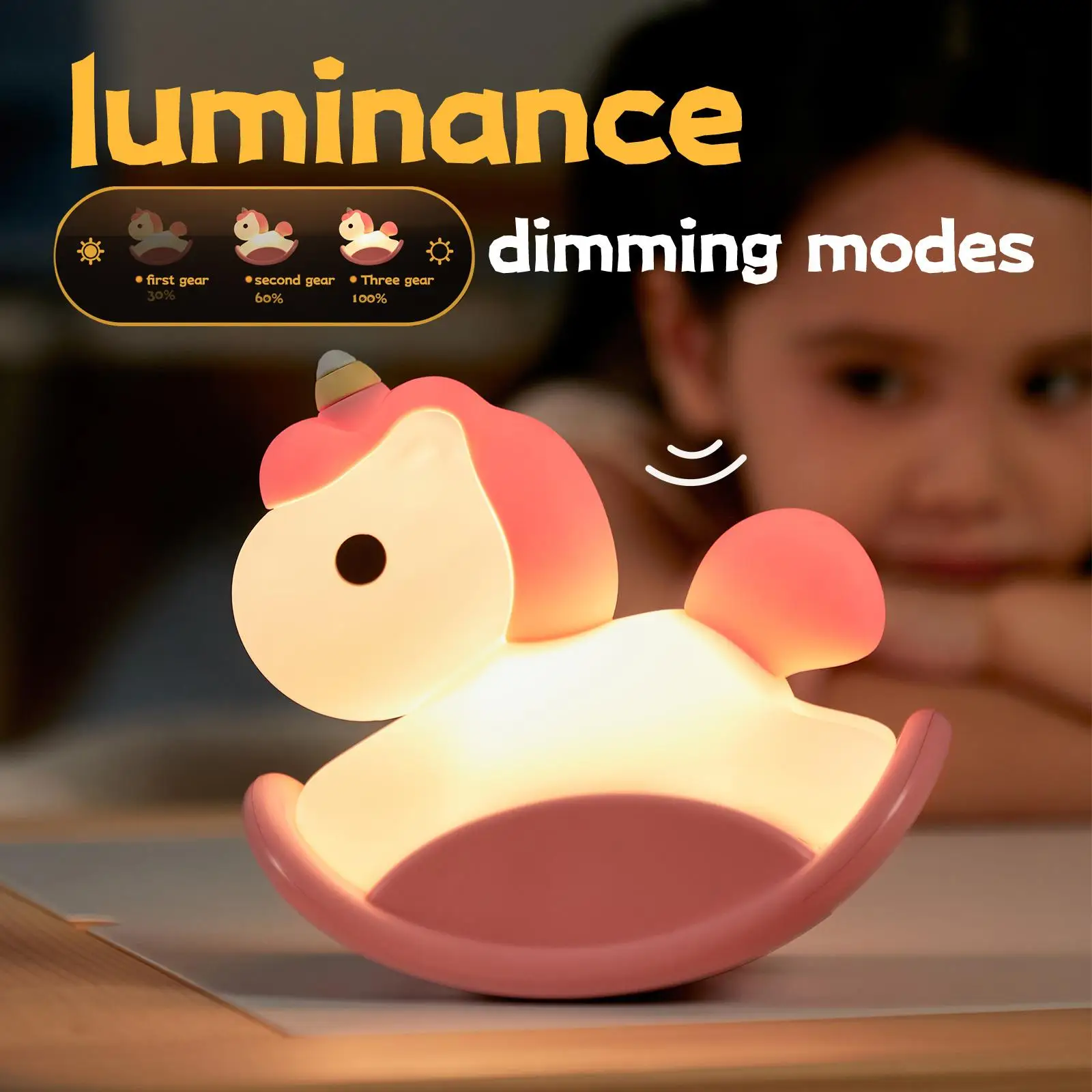 فانوس حصان لطيف LED ضوء مبتكر على شكل حيوان ناعم للأطفال، ديكور غرفة قابل للتعتيم مكون من 3 مستويات، هدية لطيفة للنساء (وردي)