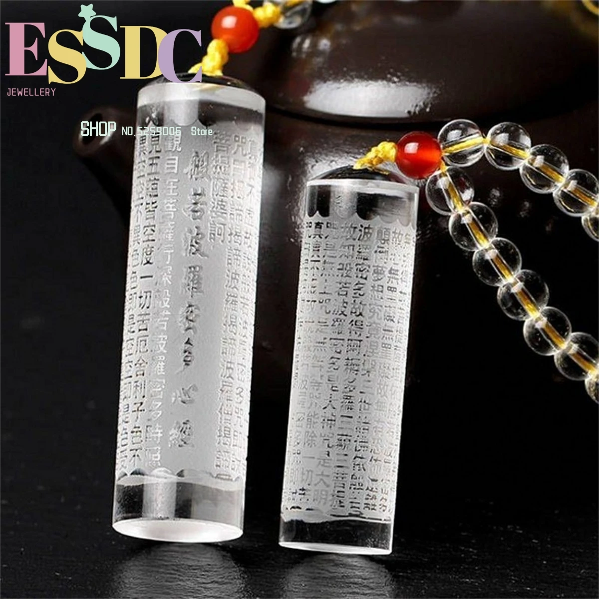 Wholesale Natural White Crystal Pendant Prajna Paramita Multi-heart Sutra Cylindrical Necklace Men And Women Sweater Chain