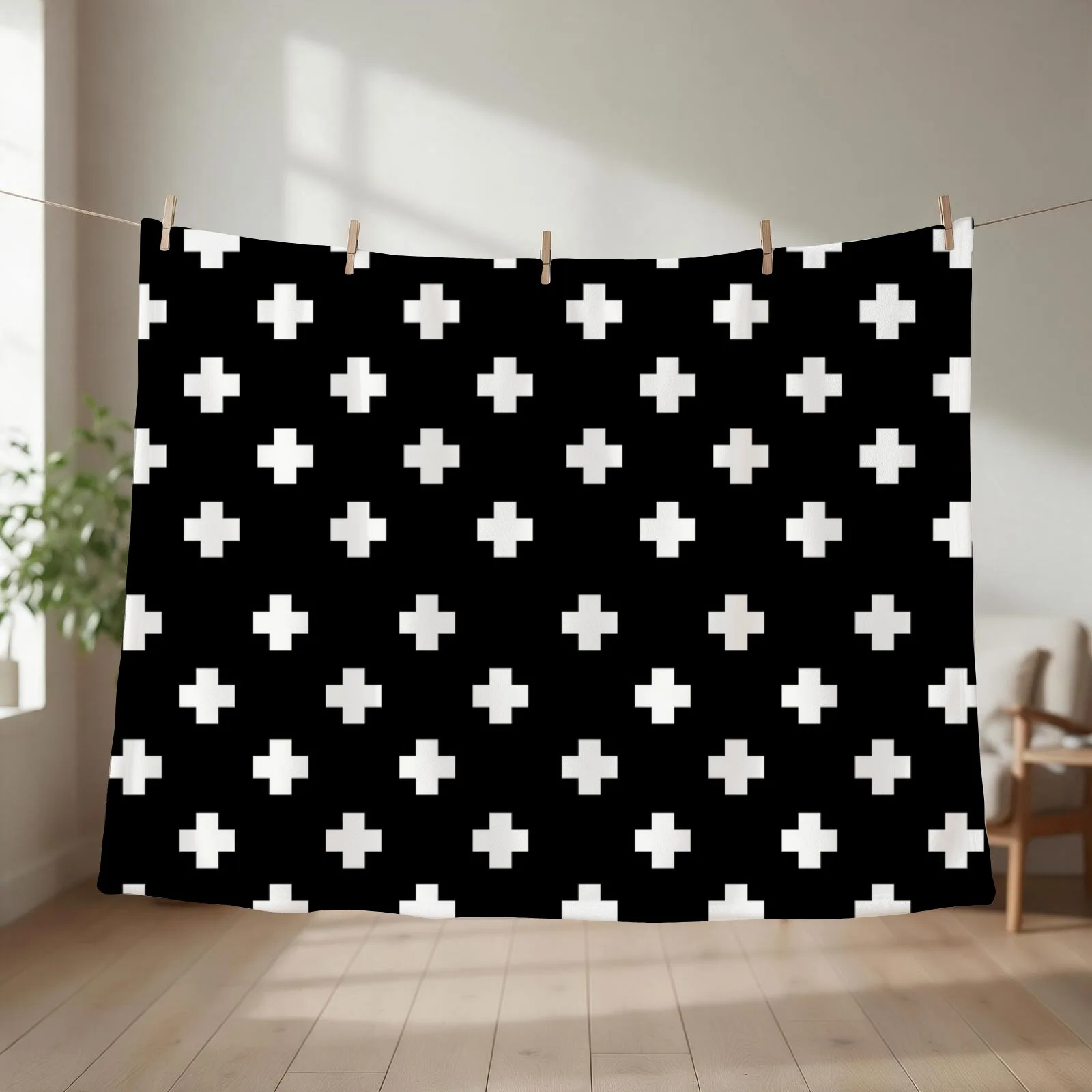 Swiss Cross Pattern Throw Blanket couch cozy soft plush fuzzy picnic outdoor blanket