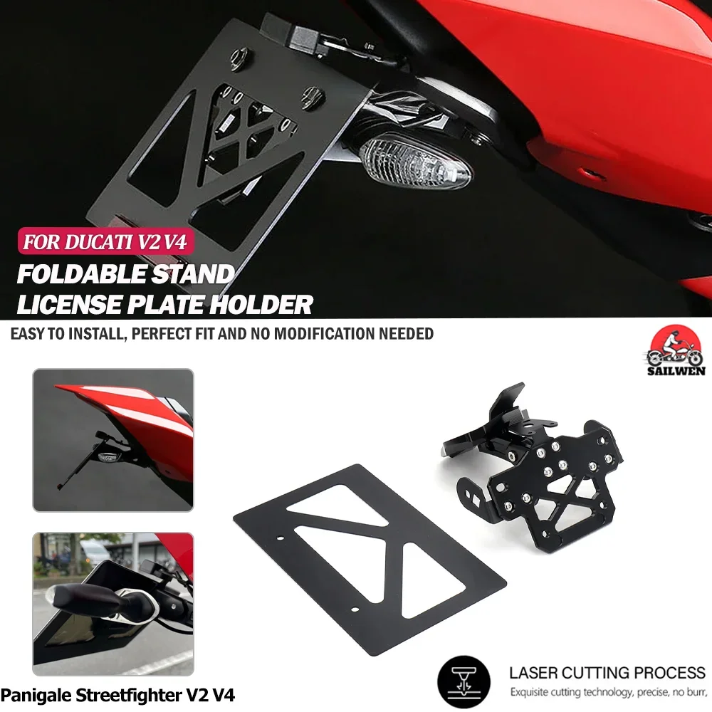 

For Ducati Panigale V2 V4 Streetfighter V4 V2 Motorcycle Rear License Plate Frame Bracket Aluminum Number Plate Holder Kit