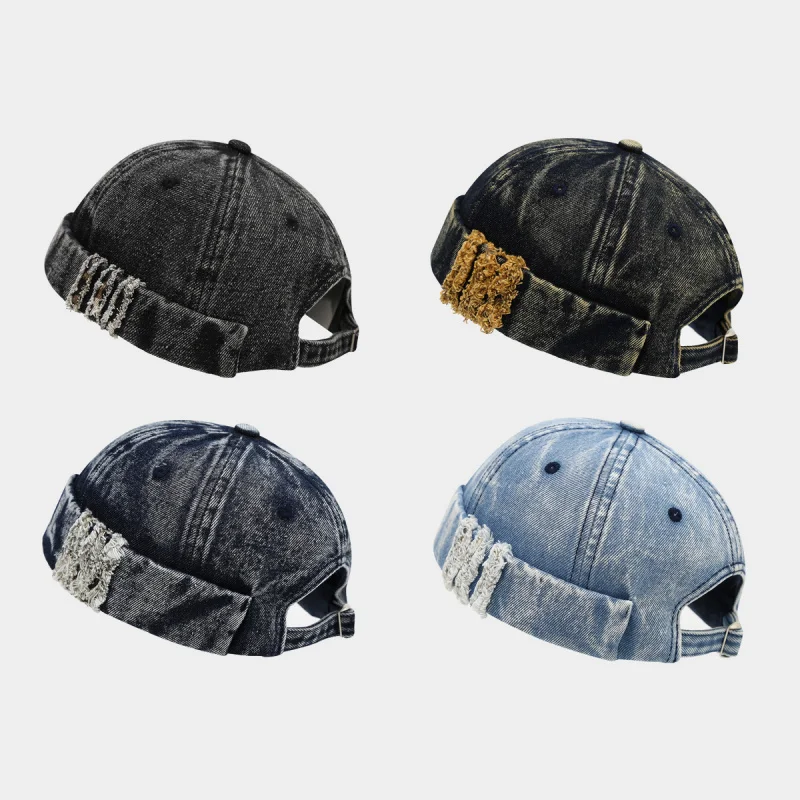 Japanese Retro Washed Denim Melon Hat Unisex Round Top Hip Hop Street Docker Cap Casual Face Slimming Versatile Cap