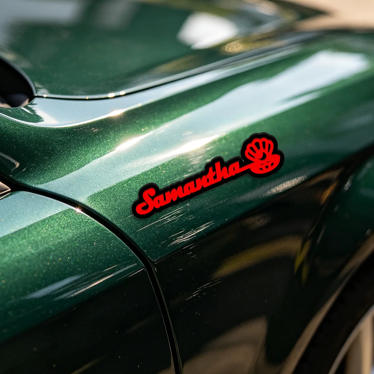 Creative Cursive Samantha with Seashell Acrylic Car Sticker, Waterproof Personalized Name Decal for Auto Body, Trunk, Motorcycle