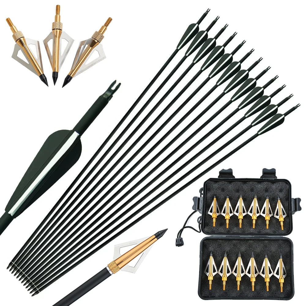 30 "سهام كربون العمود الفقري 500 مع 100 الحبوب الصيد برودهيدس رؤوس السهم 3 شفرة لقوس منحني/قوس مجمع الصيد الرماية