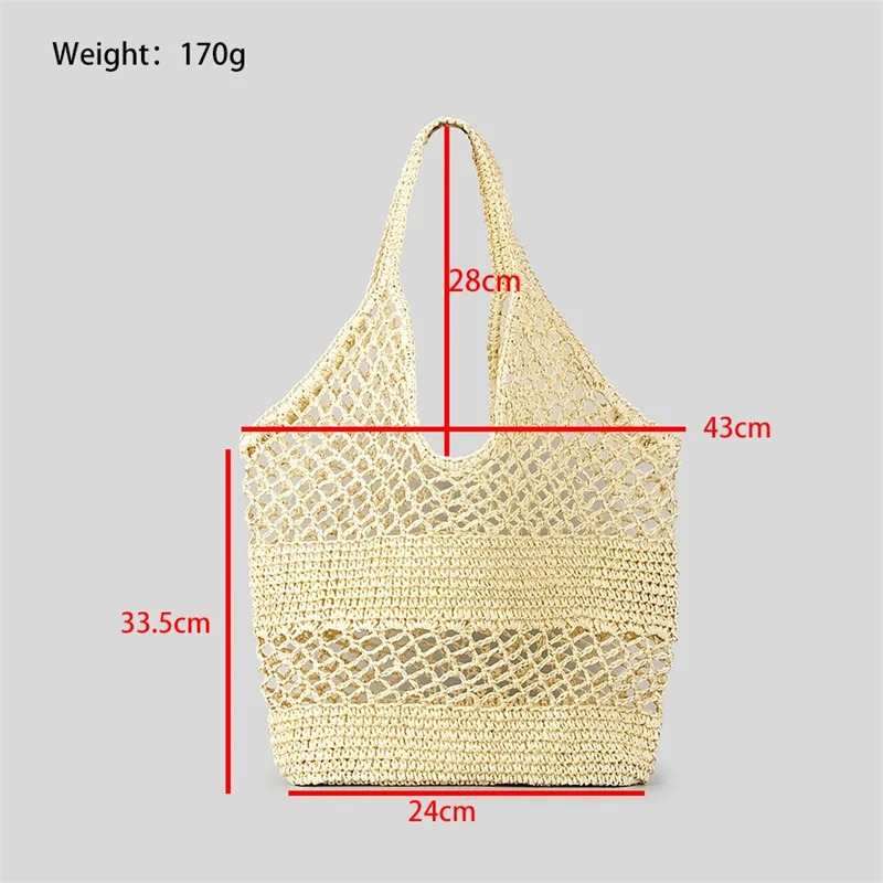 Casual Hollow Straw Women Shoulder Bags Designer Letters Handbags Cotton Woven Large Tote Bag Handmade Summer Beach Purses 2024