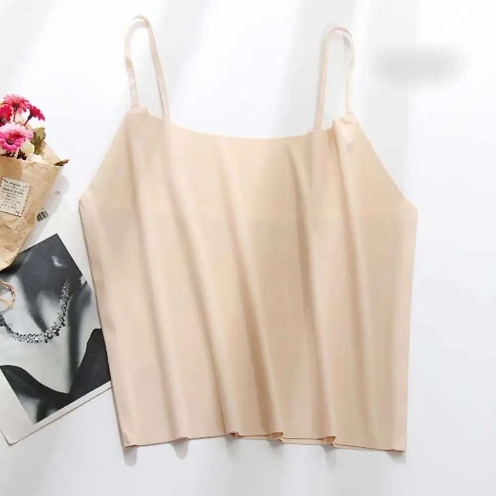 Thin Ice Silk Traceless Sling Bralette Crop Tops Solid Color Strap Skinny Vest Tops Tank Top Streetwear Sleeveless Camisole