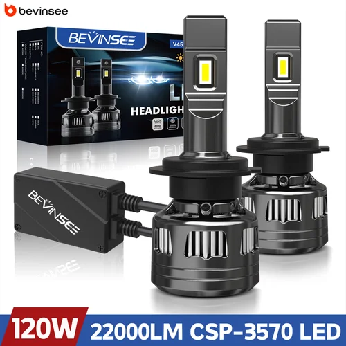 BEVINSEE V45 H7 LED CANBUS H4 H11 H1 120W 22000LM Bombillas de alta potencia 9005 HB3 9006 HB4 H8 H9 9012 Faros LED para coche 12V
