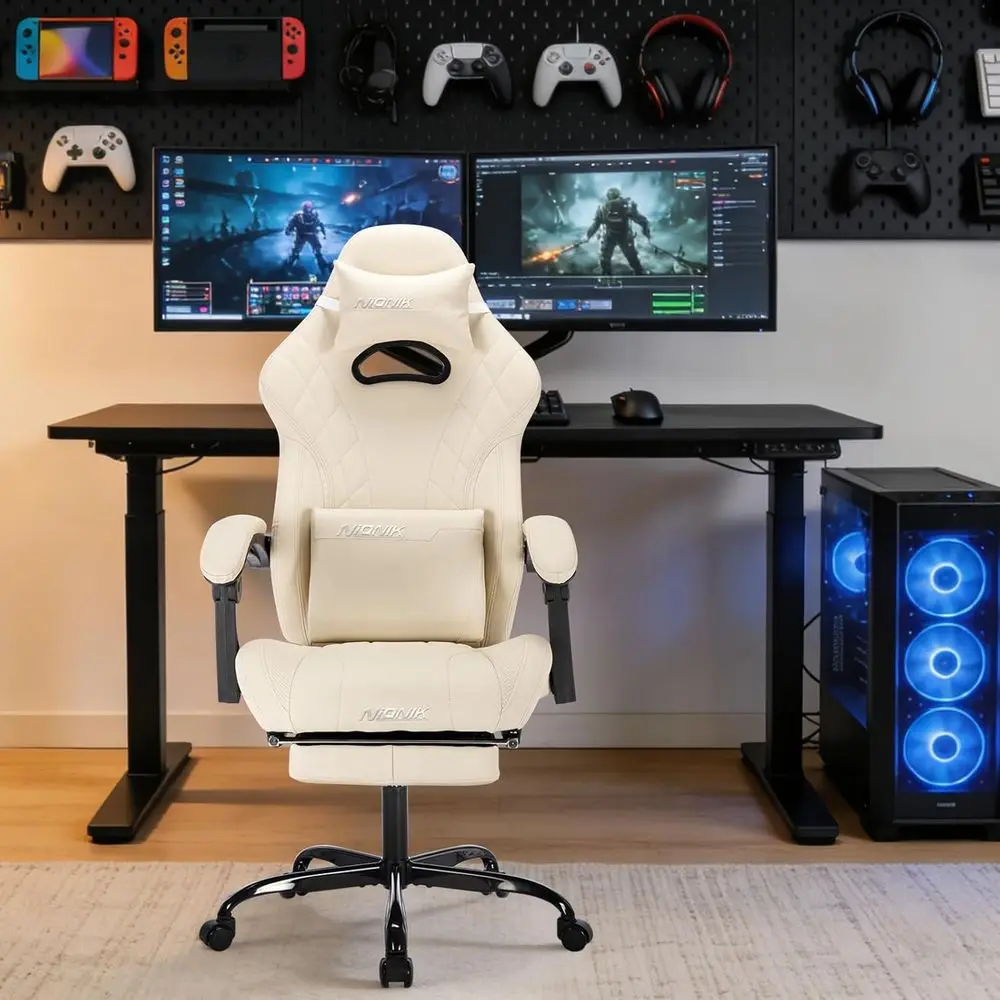 Gaming Chair with ootrest and Massage Lumbar Support, Ergonomic Computer Gamer Chair, Oice Video Game Chairs with Adjustable Hei