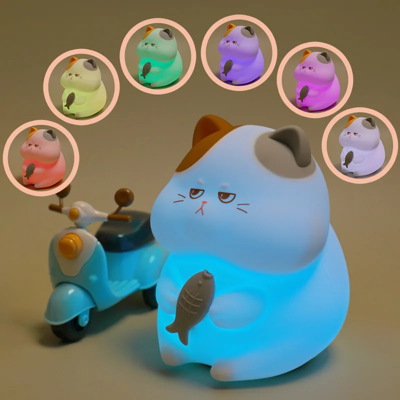Multicolor Glow Cartoon Cat LED Nightlight Auto Timer USB Charging Eye-friendly Sleep Companion Lamp Infant Bedhead Lamp Home Be
