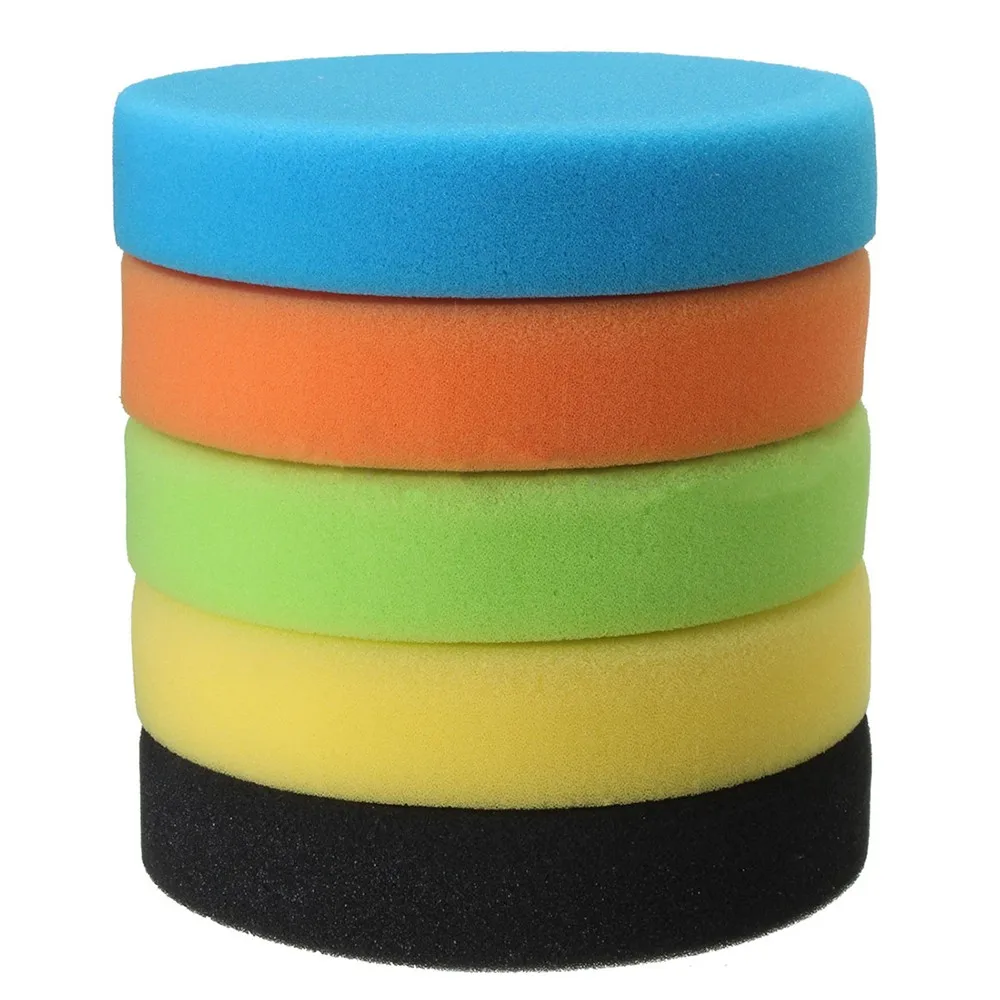 5pcs 3inch Flat Sponge Buffing Pads Kit Black Orange Blue Green Yellow For Car Polisher Waxing Polishing And Scratch Removal Too