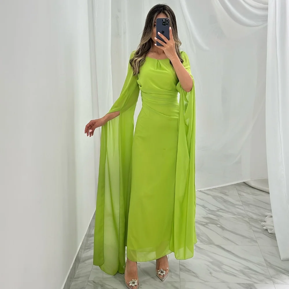 

Retro Chiffon Pleat A-line O-Neck Midi Dresses Prom Dresses Classic Exquisite Modern Style Pastrol Unisex Chinese Style Formal