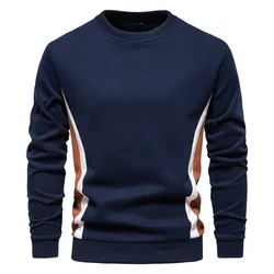 2024 New Autumn O-neck Sweatshirt for Men Long Sleeve Patchwork Hoodless Sweatshirt Fashion Casual Youth Pullover Sprotwear Tops
