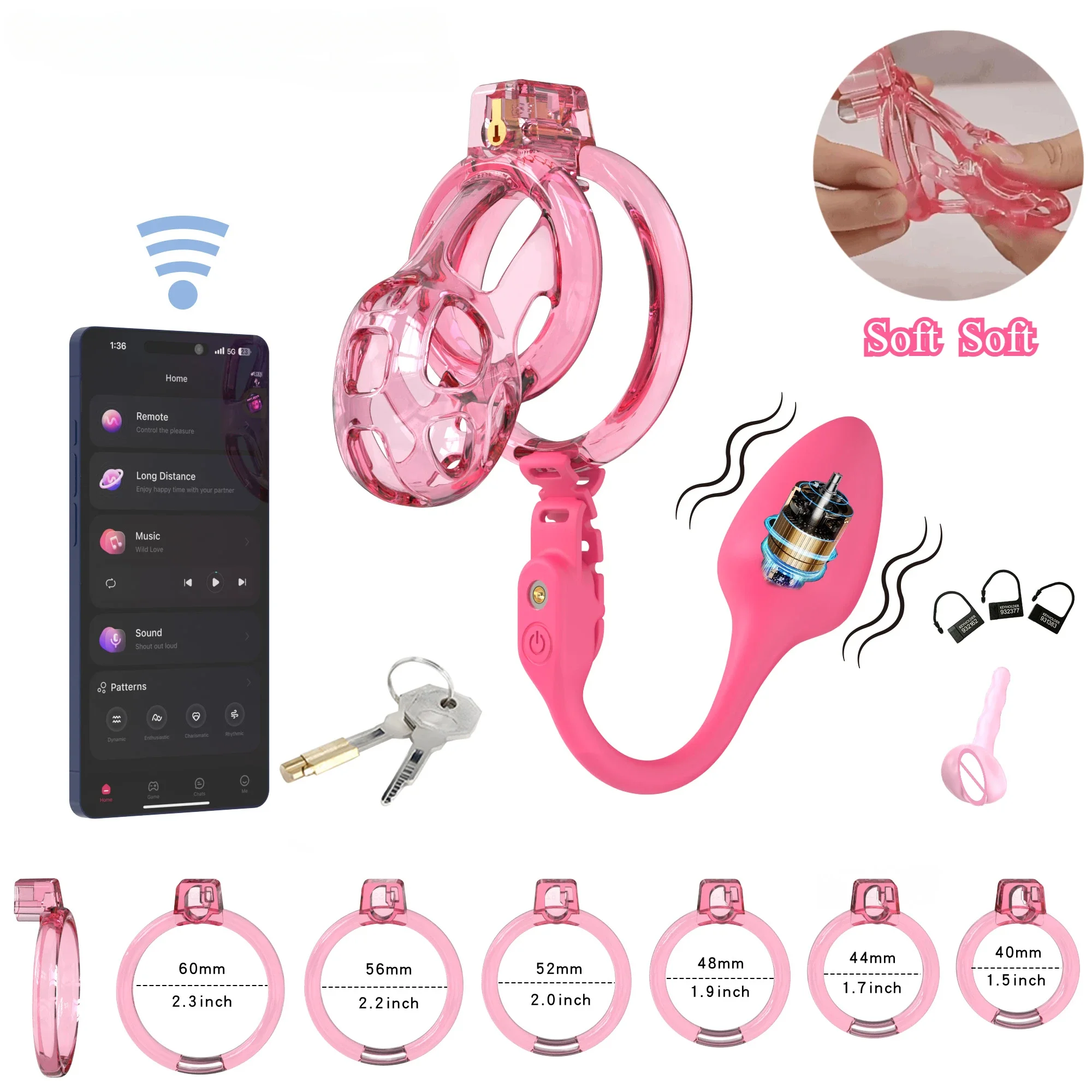 Remote Control Chastity Cage with Vibrating Plug-Body-Safe Silicone Urethral Sound for Couples, Stealth Lock  Anal Training Set