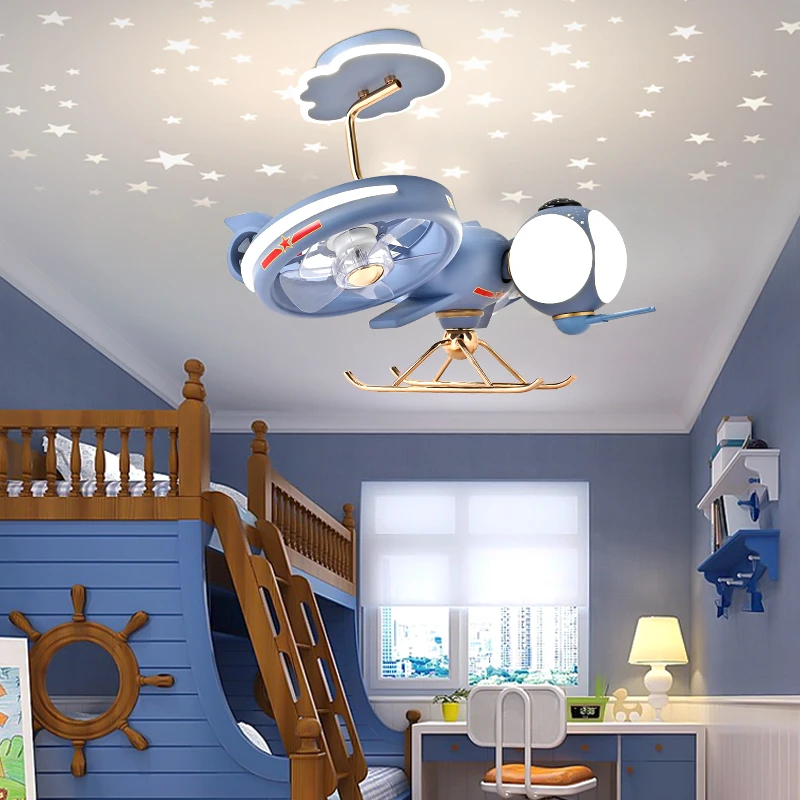 Modern LED Airplane Lamp for Children's Room Creative Fan Chandelier Kids Boys Bedroom Ceiling Pendant Light Home Decor