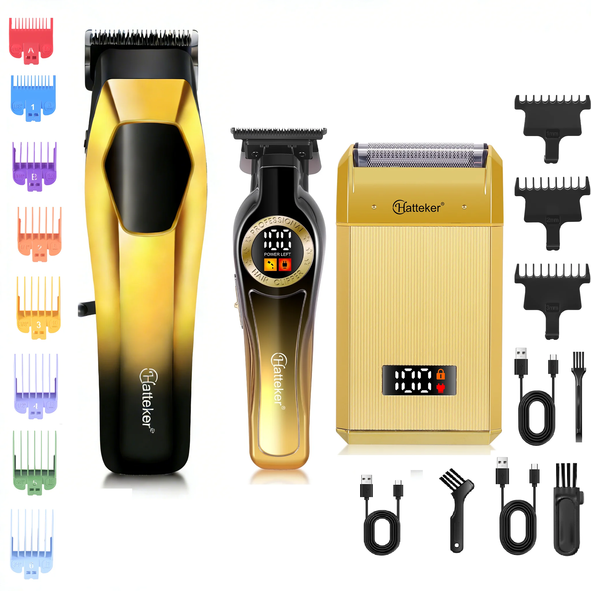 Hatteker 3pcs Electric Hair Clipper Barber Shop Oil Head Display Digital Gradient Trimmer Professional Hairdressing Scissors