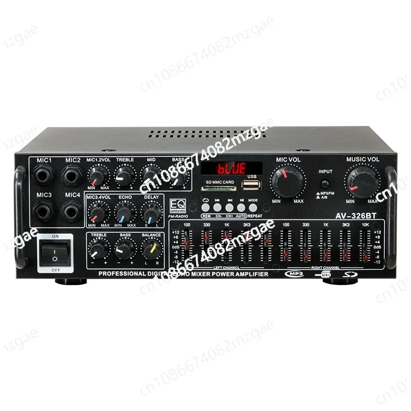 High-power household power amplifier 12V220V Bluetooth equalizer dual-purpose power amplifier for car outdoor audio