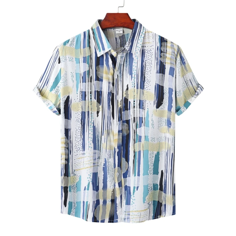 

Tiki Original Men's Shirts and Blouses Checked Shirt Summer T-shirt Man Beach Korean Popular Clothes Hawaiian Short Sleeve Mens