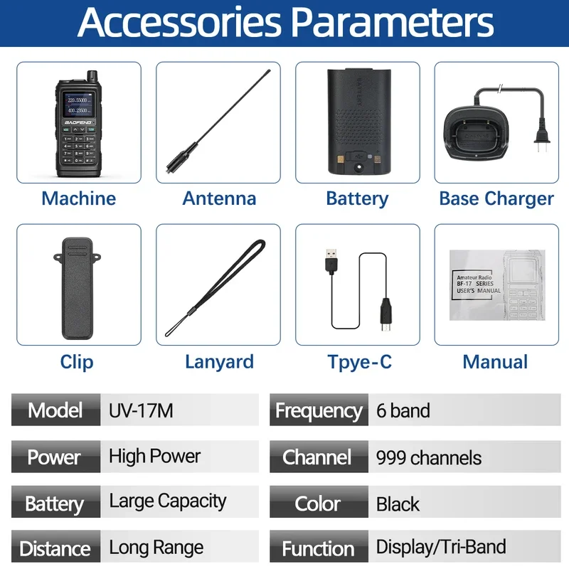 Baofeng UV-17M Walkie Talkie drahtlose Kopier frequenz Sechs-Band-Langstrecken-Luftband FM/AM 999ch bis UV-5R 17 Pro Funkgerät