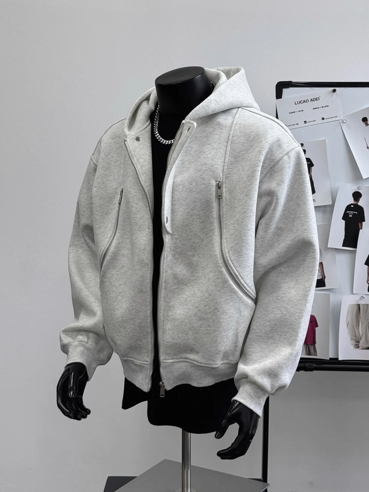 سترة بغطاء للرأس بتصميم سحاب للرجال فضفاضة كاجوال متعددة الاستخدامات للخريف والشتاء الأمريكية Sle Cleanfit ex Long Sve #3