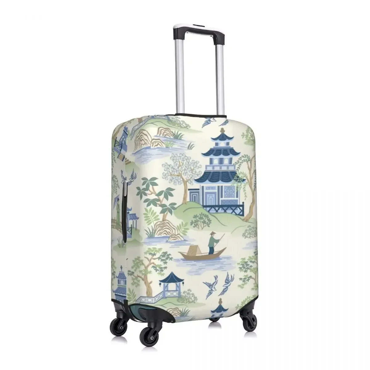 Custom Chinoiserie Willow Pagoda Luggage Cover Funny Oriental Style Landscape Suitcase Protector Covers Suit For 18-32 inch