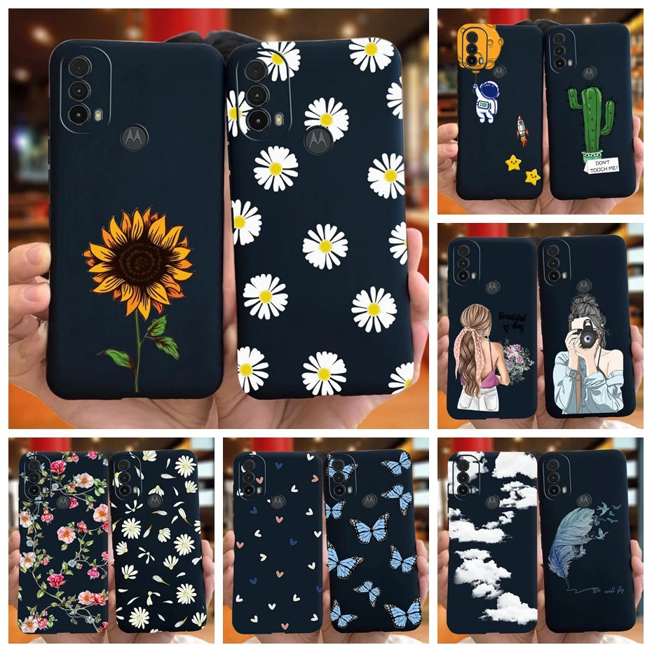 For Motorola Mto E40 E30 Fashion Sunflower Daisy Phone Case For MOTO E30 XT2158 MotoE40 E 40 30 4G Black Silicon Soft Cases