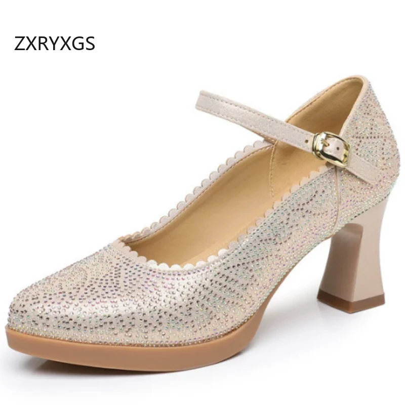 

ZXRYXGS High Quality Microfiber Rhinestone Shoes Women Model Catwalk High Heels 2026 Elegant Fashion Shoes Heel High 7 / 9 Cm