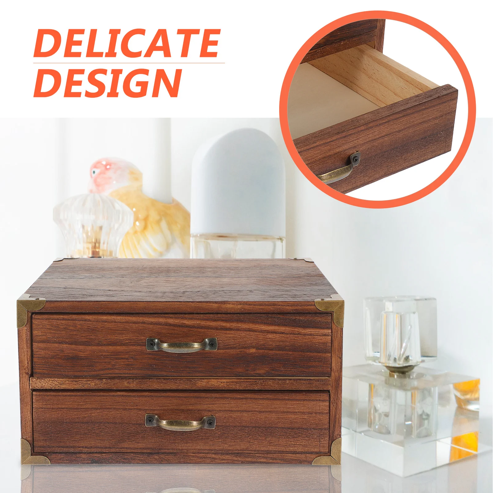 

1pc Vintage Wooden Drawer Storage Box For Home Office Desktop Organizer Tabletop Cosmetics Holder Stationery Container