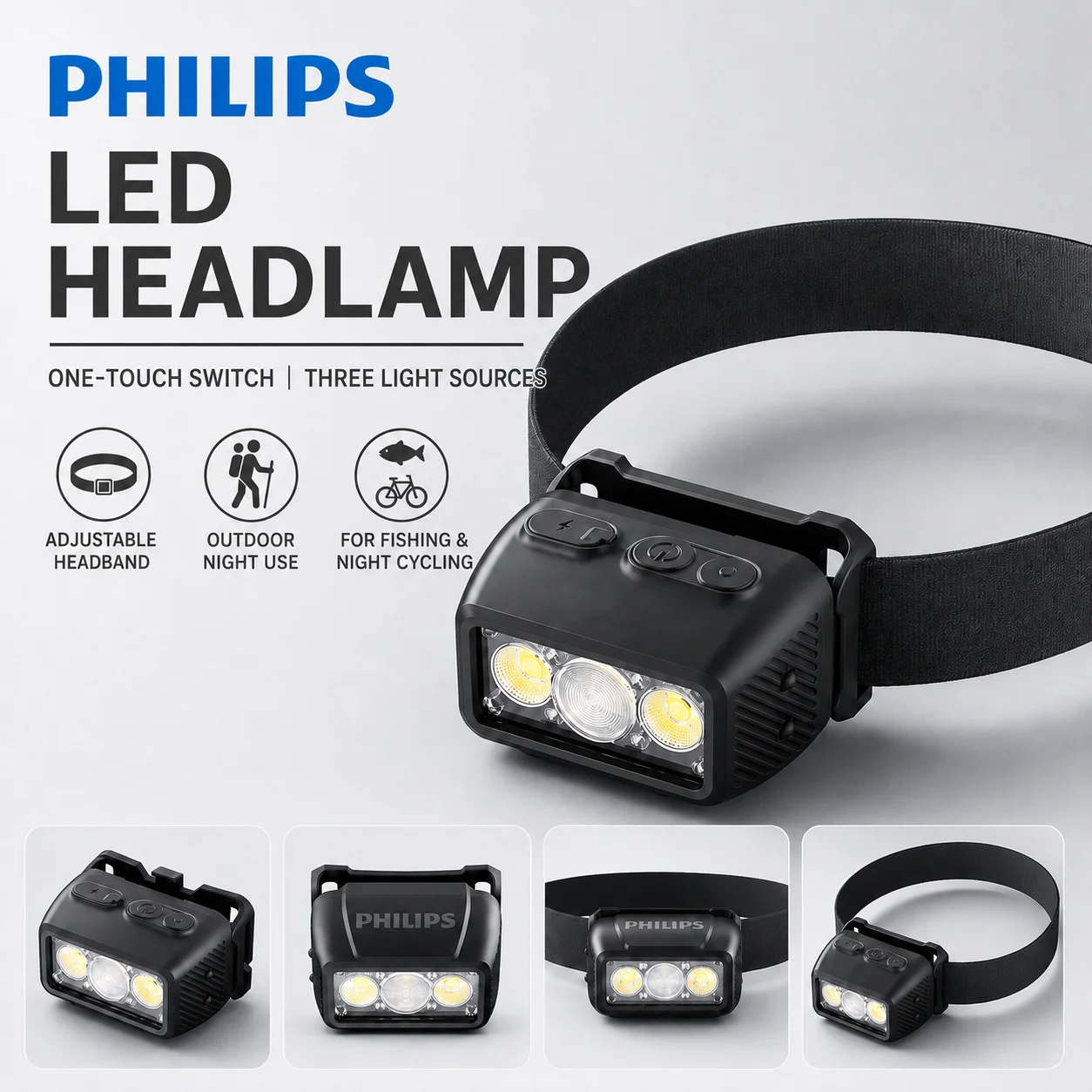 Philips New EDC Lightweight Headlamp Rechargeable LED Headlight 120 Lumens for Camping Hiking Running Fishing Outdoor