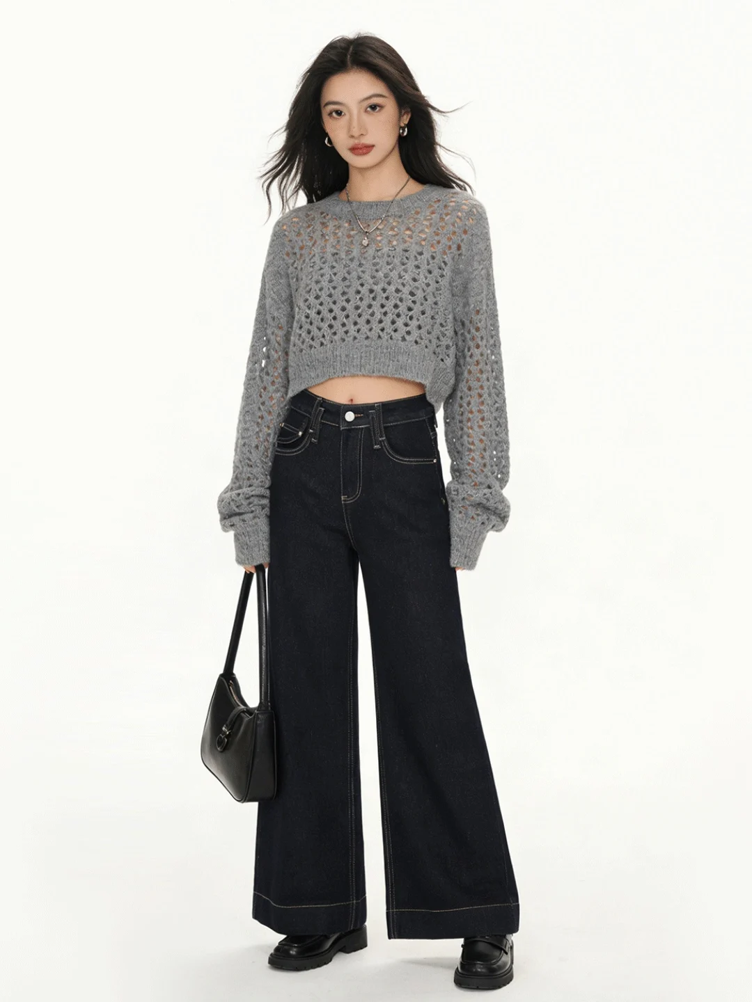 

Брюки с высокой талией и широкими штанинами в корейском стиле, свободные, струящиеся, прямого кроя, повседневные длинные брюки, универсальные джинсы для женщин, визуально стройнящие фигуру