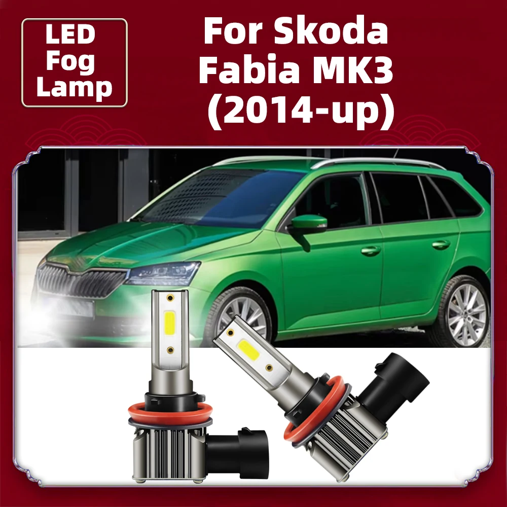 

2x Car Front LED Fog Light Lamps 15000LM For Skoda Fabia MK3 2014 2015 2016 2017 2018-2024 Auto Bulbs 6000K White Foglights 12V