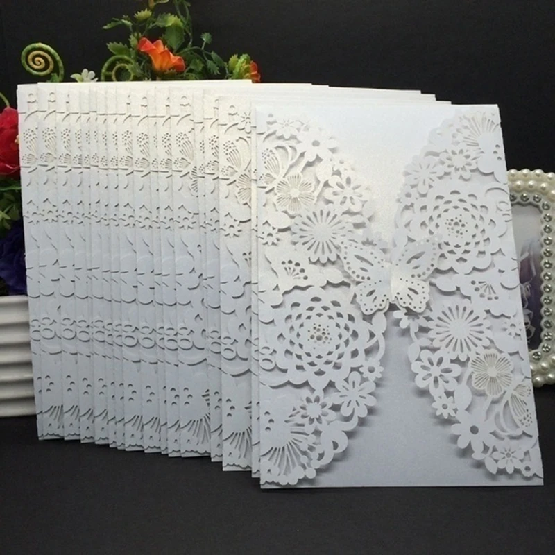 10Pcs White Laser Cut Wedding Invitations Birthday Baby Bridal Shower Engagement Mariage Event Party Invitation Cards Supplies