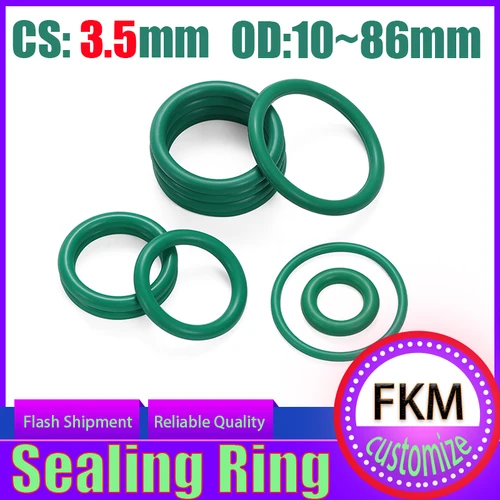 Junta tórica de caucho de flúor FKM Cs3.5mm, junta de sellado resistente a productos químicos de alta temperatura para uso Industrial, OD10-86mm de junta tórica