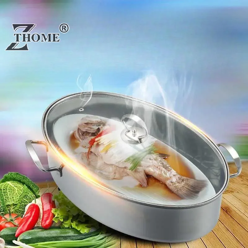 New Oval Shape 410 Stainless Steel Fish Steamer Electric And Induction Cooker Compatible For Home And Commercial Kitchens