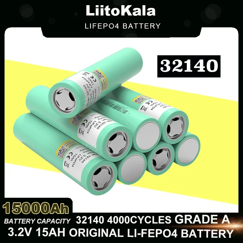 

LiitoKala 3.2V 32140 15Ah LiFePO4 Battery Cell diy 4s 8s 12v 24V 36V Inverter Electric Vehicle Travel Camping batteries Grade A