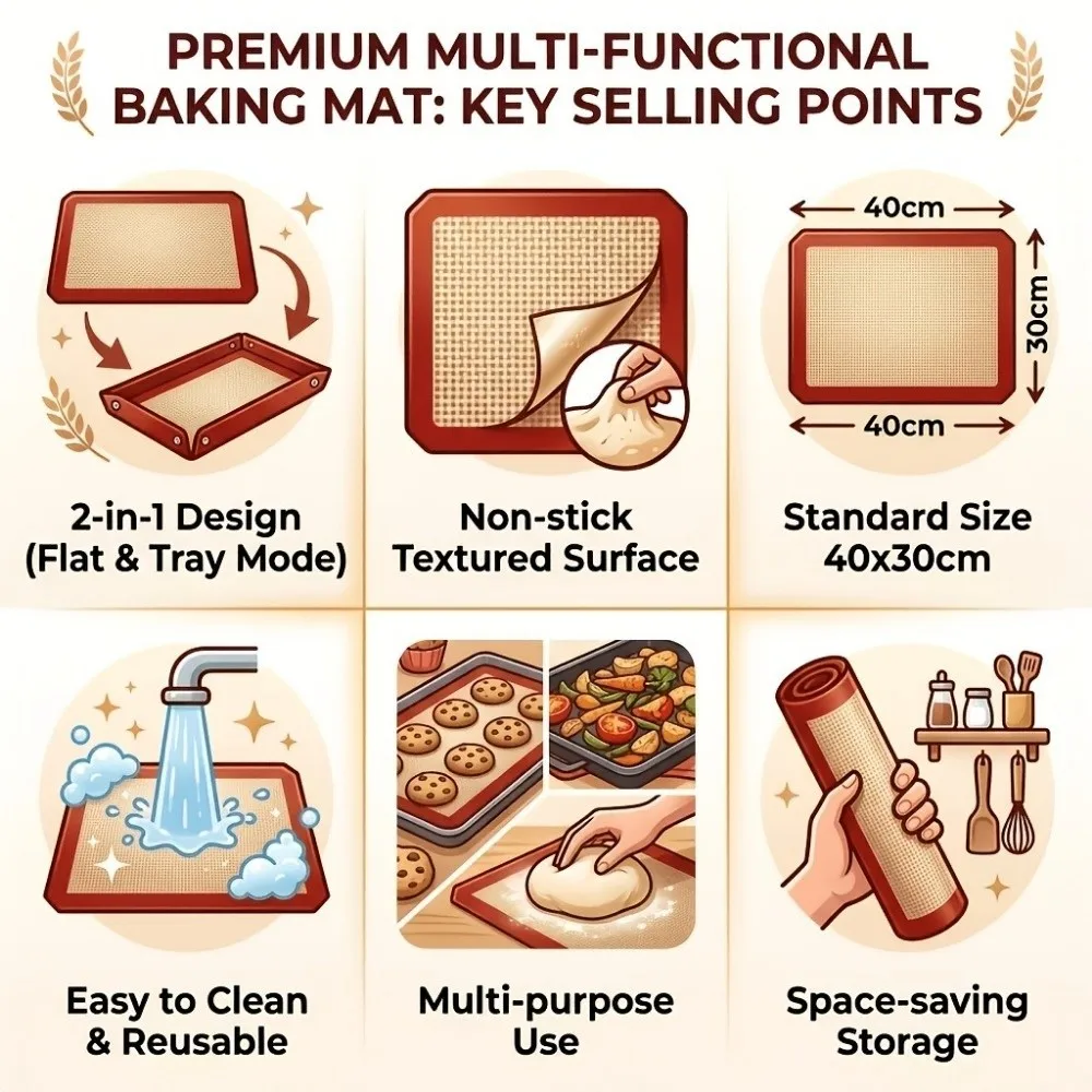 Easy Clean Heat Resistant Silicone Baking Mat Leak-proof Thickened Oven Line Snap Lock Reusable Breadboard Liner Kitchen Tools