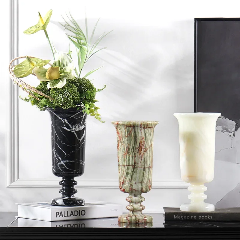 Simple modern natural marble vase model room dining table TV cabinet decoration desktop ornament crafts
