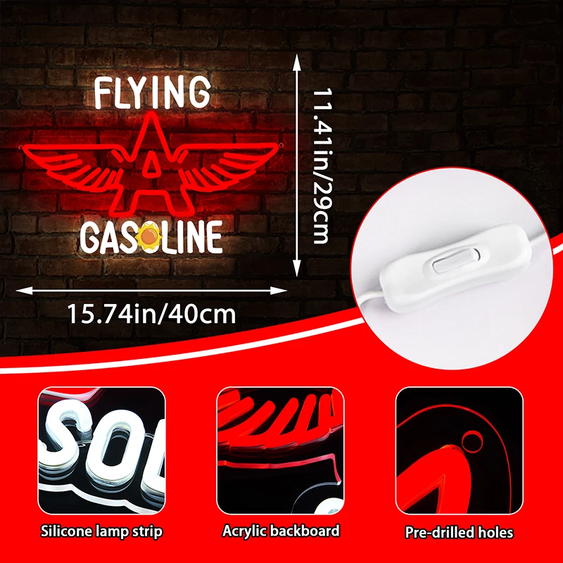 Garage Neon Sign for Wall Decor Retro Garage Led Neon Light Up Sign for Garage Shop Auto Gasoline Wall Decor 5V USB Powered