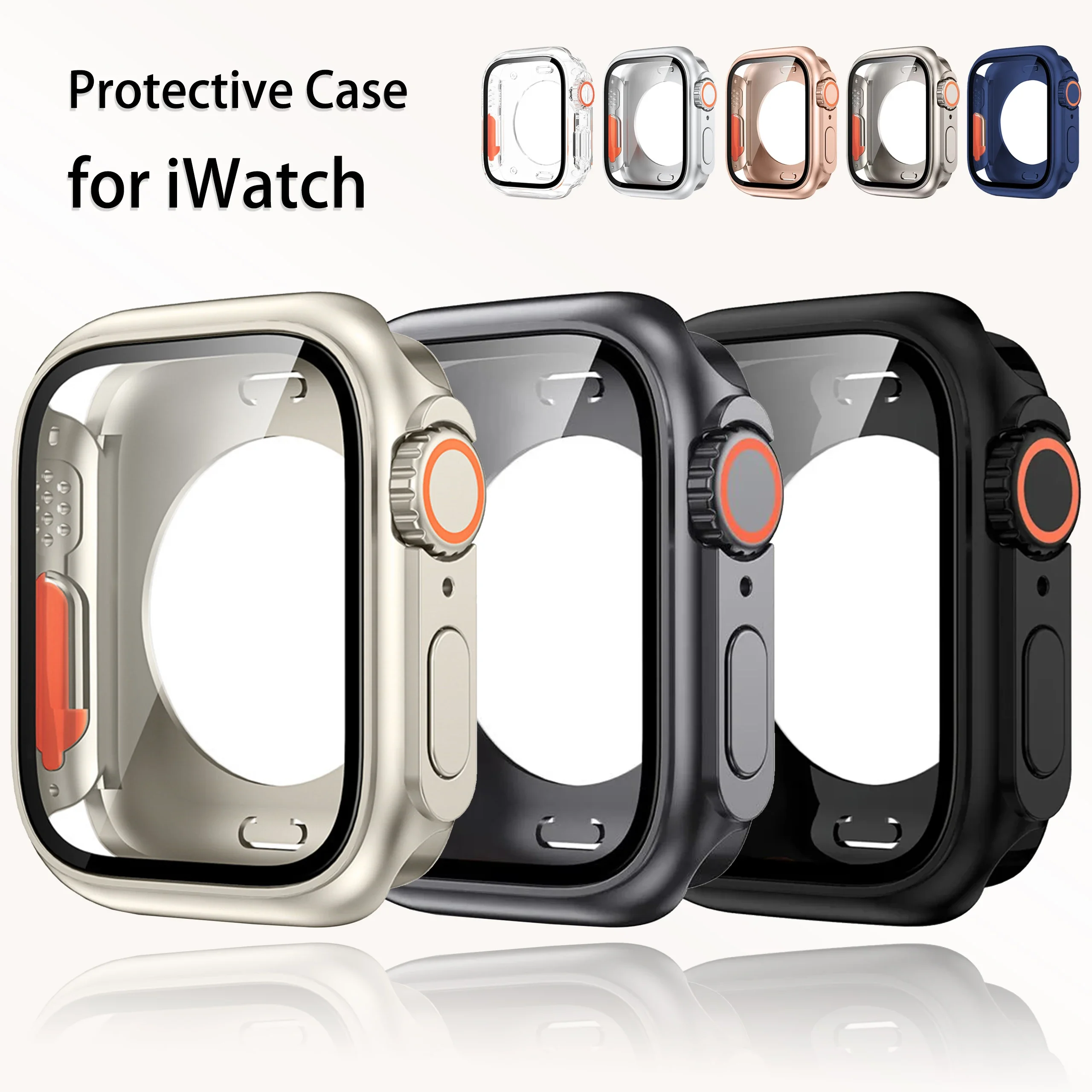 (Sembra Ultra) vetro temperato + Cover per Apple Watch case 45mm 44mm 41mm 40mm proteggi schermo per iwatch serie 9 8 7 6 SE 5 4