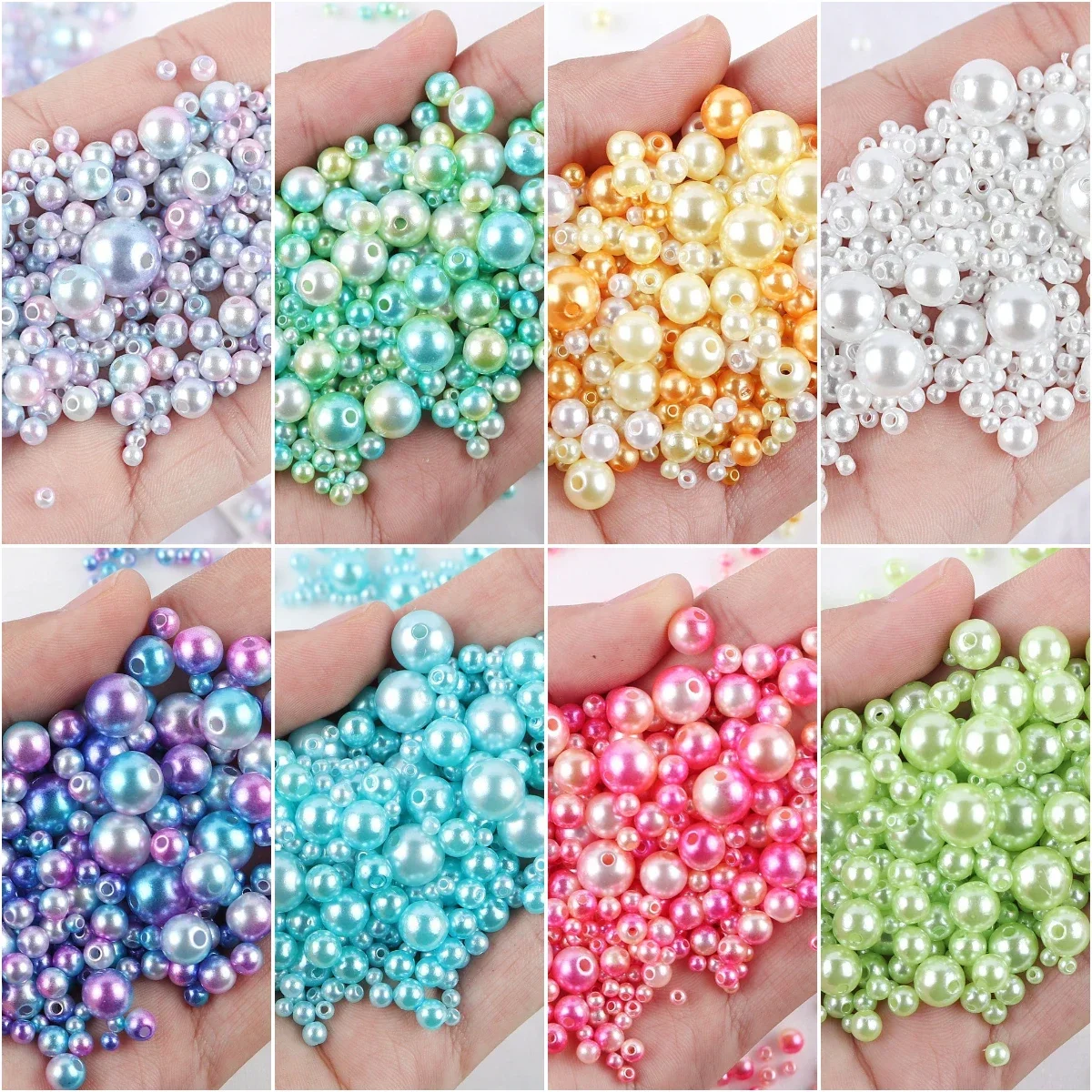 

3-10mm Mix Size With Hole Colorful Pearl Beads Round ABS Imitation Pearl Beads For DIY Jewelry Making Craft Garment Material