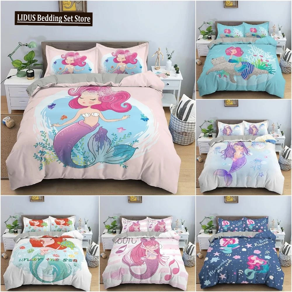 

Cartoon Mermaid Pattern Duvet Cover Bedding Set Children Bedroom Decor Quilt/Comforter Cover King Twin Single Size Bedclothes