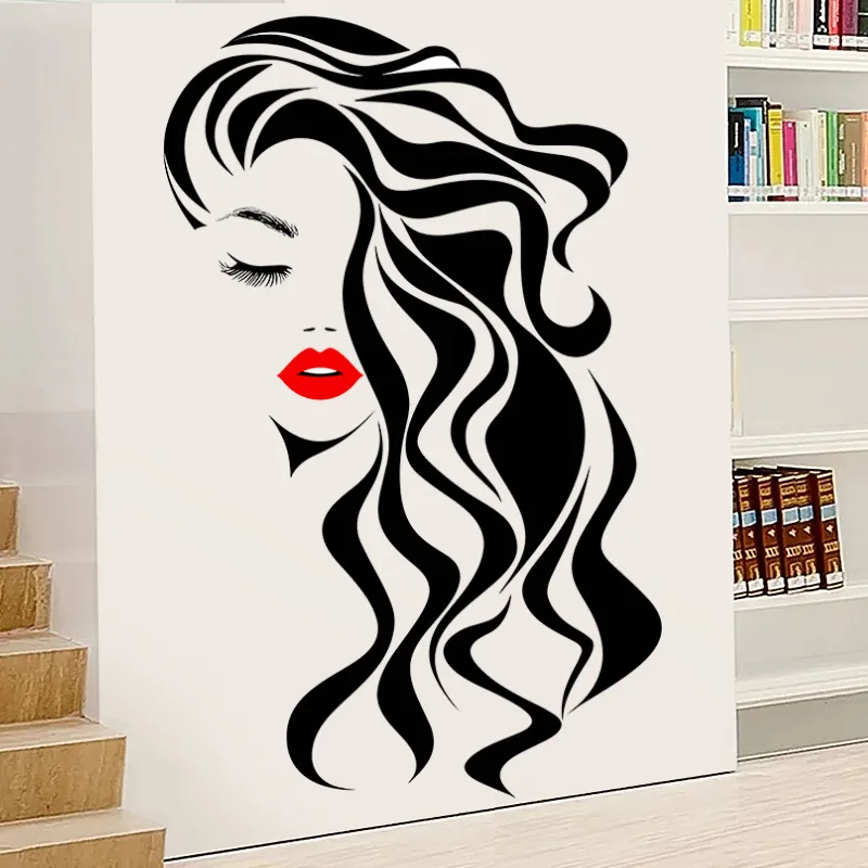 

Fashion Female Face Wall Sticker Beauty Studio Decor Makeup Wall Art Sticker Mural Removable Window Decals Wallpaper