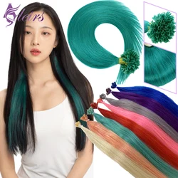 ADEIRS Color U Tip Hair Extensions Natural Real Human Fusion Hair Extensions Color Purple Blue Pink Gray 18-20inch 0.5g/Strand