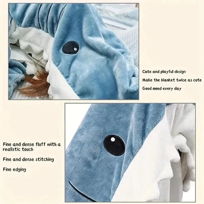 1Pc Adult Sharkblanket - Wearable, Warm Winter Hooded Onesie, Funny Sleeping Bag For Slumber Parties, Cozy Playsuit