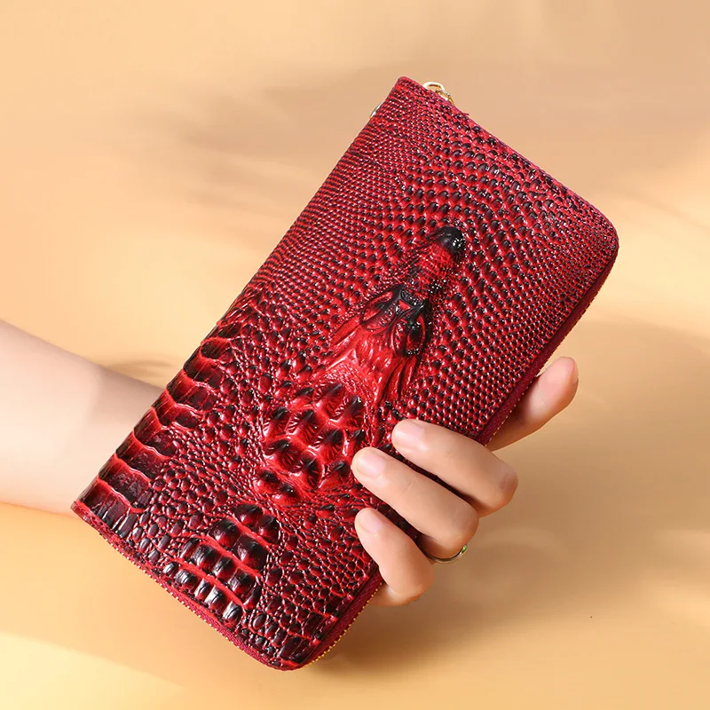 

Women's Wallet Zipper Crocodile Head Purse Women's Purse Large capacity cell phone clutch bag Long Card Wallets Coin Purse