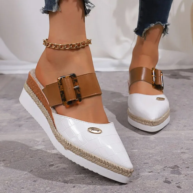 النساء الصنادل مغلقة تو صندل خشبي المرأة الصيف المصارع أحذية امرأة موضة رياضة قماشية صنادل أرضية Zapatos De Mujer